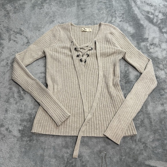 Hollister Tops - VTG‎ Y2K Hollister Tie Front Ribbed Longsleeve Top Size XS Indie Western Casual